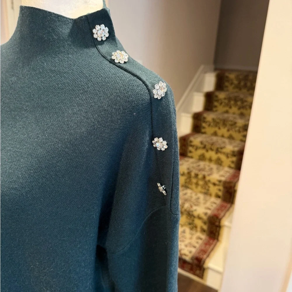 Tahari Pine Green Sweater with Button Accents - Picture 3 of 4